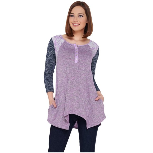 LOGO by Lori Goldstein Space Dye Color-Blocked Top - Picture 2 of 8